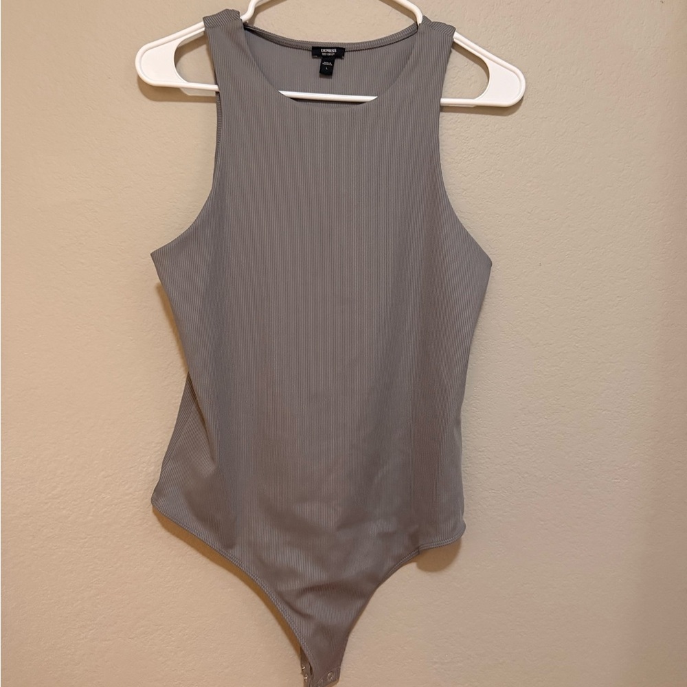 EXPRESS Charcoal Ribbed Knit Bodysuit Size L